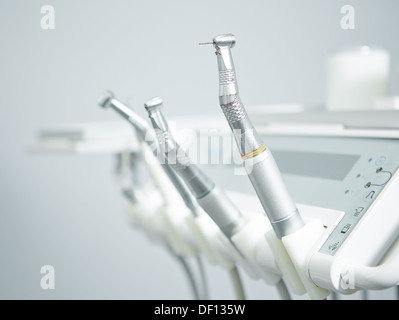 Different dental instruments and tools in a dentists office Stock Photo