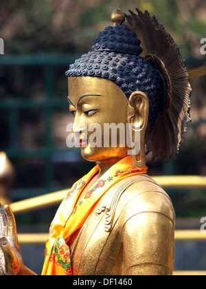 budhist golden statue in Monkey temple Kathmandu Nepal Stock Photo