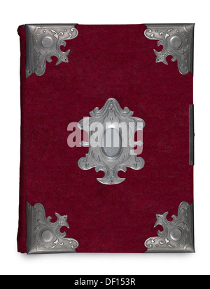 1880 Ancient Photoalbum red fabric. Protected with lead angles. Stock Photo