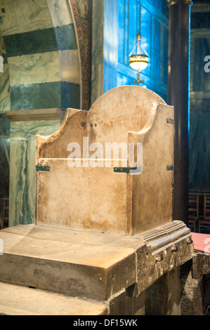 Aachen cathedral, The Throne of Charlemagne, on which 32 Holy Roman Emperors were crowned between 936 and 1531, Aachen, Germany Stock Photo