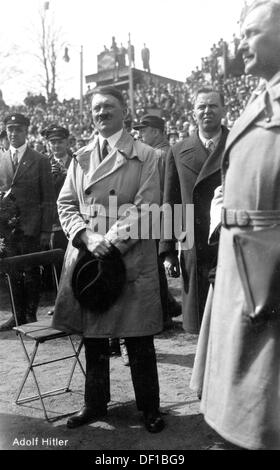 The image from the Nazi Propaganda! shows Adolf Hitler on a velodrom in 1932. To his right, Hermann Göring. Place unknown. Fotoarchiv für Zeitgeschichte Stock Photo