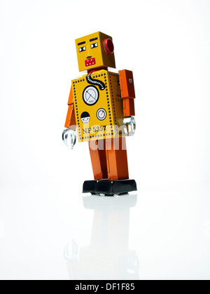 Vintage toy robot on a white background Stock Photo