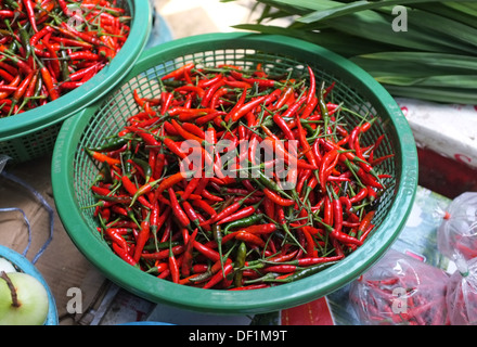 Thai chilies for sale at street market in Bangkok Stock Photo