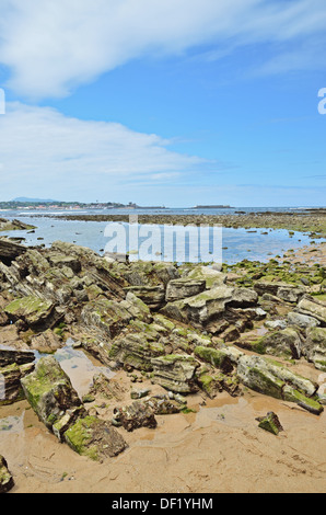 Atlantic coast during the low tide near the French resort Saint-Jean-de-Luz Stock Photo