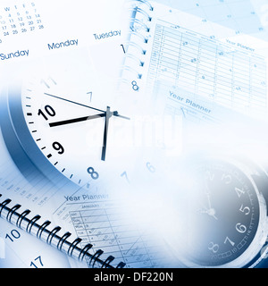 Clock faces, calendar and diary pages Stock Photo