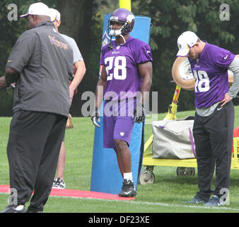 Watford, Hertfordshire, UK. 25th Sep, 2013. Running Back Adrian Peterson of the Minnesota Vikings - here for Sunday's NFL International Series Game 7 vs Pittsburgh Steelers at Wembley Stadium - during practice at the Grove Hotel, Watford, Hertfordshire, England - September 25th 2013 Photo by Keith Mayhew © KEITH MAYHEW/Alamy Live News Stock Photo