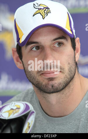 Watford, Hertfordshire, UK. 25th Sep, 2013. Quarterback Christian Ponder of the Minnesota Vikings - here for Sunday's NFL International Series Game 7 vs Pittsburgh Steelers at Wembley Stadium - at a Press Conference at the Grove Hotel, Watford, Hertfordshire, England - September 25th 2013 Photo by Keith Mayhew © KEITH MAYHEW/Alamy Live News Stock Photo