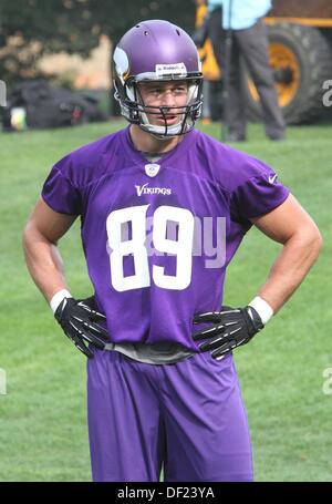 Watford, Hertfordshire, UK. 25th Sep, 2013. Tight End John Carlson of the Minnesota Vikings - here for Sunday's NFL International Series Game 7 vs Pittsburgh Steelers at Wembley Stadium - during practice at the Grove Hotel, Watford, Hertfordshire, England - September 25th 2013 Photo by Keith Mayhew © KEITH MAYHEW/Alamy Live News Stock Photo