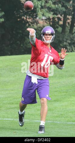 Watford, Hertfordshire, UK. 25th Sep, 2013. Quarterback Matt Cassel of the Minnesota Vikings - here for Sunday's NFL International Series Game 7 vs Pittsburgh Steelers at Wembley Stadium - during practice at the Grove Hotel, Watford, Hertfordshire, England - September 25th 2013 Photo by Keith Mayhew © KEITH MAYHEW/Alamy Live News Stock Photo