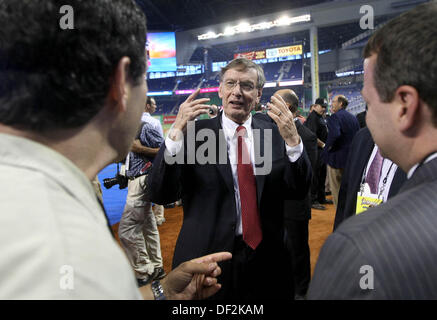 Chicago, USA. 26th Sep, 2013. MLB commissioner Bud Selig announced he's stepping down after the 2014 season after a career of more than 22 years. PICTURED: April 4, 2012 - Miami, Florida, U.S. - Baseball Commissioner BUD SELIG, (C), chats with reporters on the field before the start of the Cardinals and Marlins opening day at new Marlins Park. (Credit Image: © Bill Ingram/The Palm Beach Post/ZUMAPRESS.com) Stock Photo