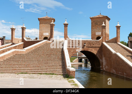 Trepponti or Ponte della Pallotta, a roman brick bridge in Comacchio, Italy Stock Photo