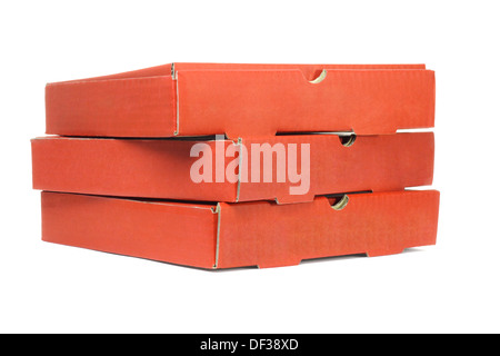 Stack of Pizza Delivery Boxes On White Background Stock Photo