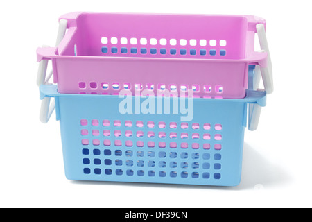 Two Plastic Baskets On White Background Stock Photo