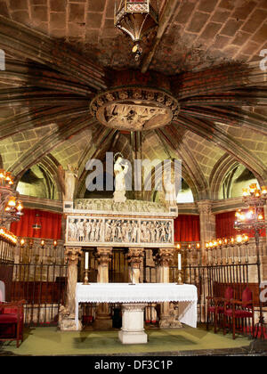 Tomb of Saint Eulalia in the crypt of cathedral, Barcelona. Catalonia ...