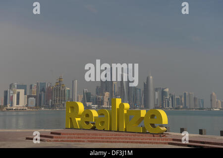 (dpai-file) A file picture dated 06 January 2011 shows a sculpture made of letters forming the word 'Realize' standing on the harbour promenade in Doha, Qatar. Photo: Andreas Gebert/dpa