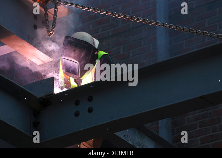Iron worker welder on construction site Stock Photo