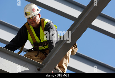 Iron worker welder on construction site Stock Photo