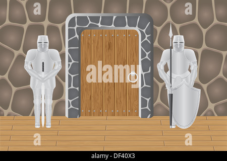 knights in castle guarding door illustration isolated on background Stock Photo