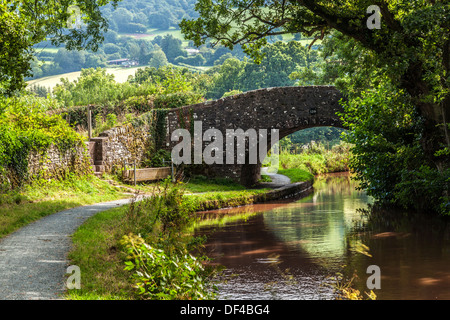 Stone bridge over the Monmouthshire and Brecon Canal at Llangynidr in the Brecon Beacons National Park. Stock Photo