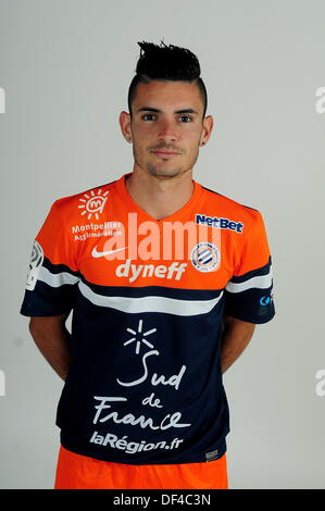 September 2013. French League 1 football team Montpellier official photo-shoot for the 2013-14 season.  Remy Cabella Stock Photo