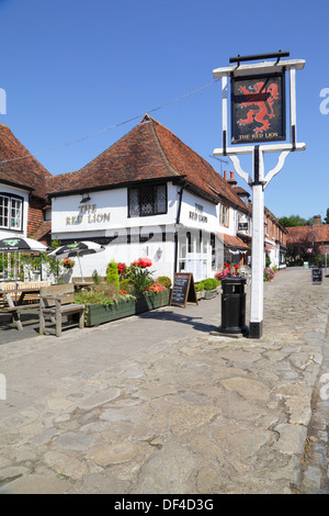 Local Bethersden marble pavement along Biddenden High Street shown in front of the Red Lion Pub Kent England Britain UK Stock Photo