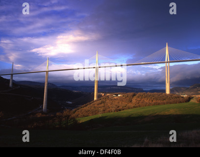 Viaduc de Millau Millau Viaduct in dramatic light Aveyron Massif Central France Stock Photo