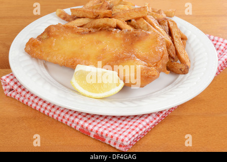 fish and chips with lemon Stock Photo