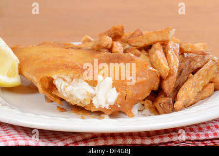 Macro cut fish and chips Stock Photo