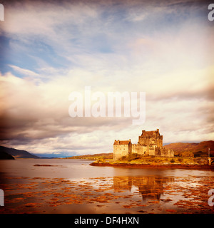 Eilean Donan Castle, Highland, Scotland, is situated in Loch Duich and is the home of Clan Macrae. Stock Photo