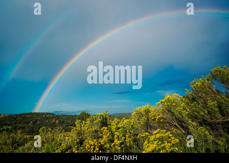 Rainbow over fields south of Colorado Springs, Colorado, USA Stock Photo