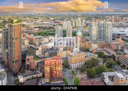 Vancouver BC Canada Downtown Cityscape with Victory Square Aerial View Stock Photo