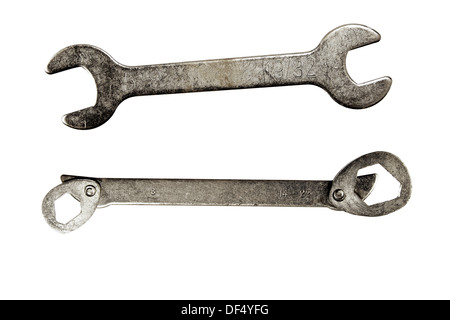 Two spanners on plain background Stock Photo