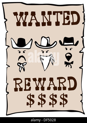 Illustration of Wanted Cowboy Reward poster done in retro style. Stock Photo