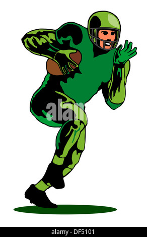 Illustration of a football player running done in retro style in an isolated white background. Stock Photo