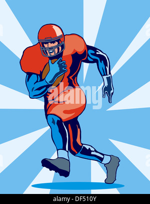 Illustration of a football player running done in retro style. Stock Photo