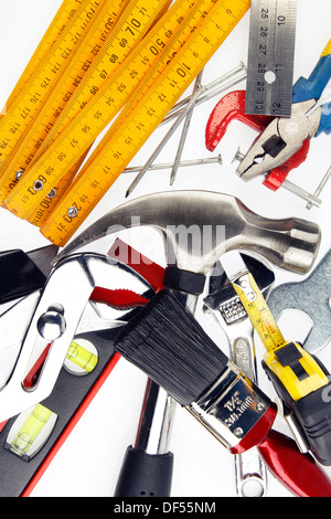 Closeup of work tools on plain background Stock Photo