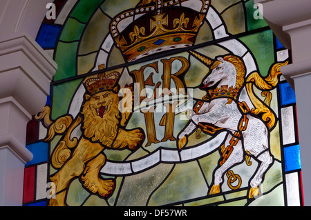 Diamond Jubilee stained glass detail, St. Mary Magdalene Church, Bridgnorth, Shropshire, England, UK Stock Photo