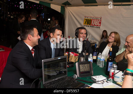 LA, CA, USA. 26th Sep, 2013. LA, CA, USA . 26th Sep, 2013. (L-R) Los Angeles Councilman Joe Buscaino, late night talk show host Jimmy Kimmel (Jimmy Kimmel Live!), Los Angeles Mayor Eric Garcetti and his wife, social activist Amy Wakeland and former Los Angeles Counclman Dennis Zine talk about the Feast of San Gennaro Italian Festival with talk radio host Peter Tilden live on the Peter Tilden Show on KABC radio at the Prima Notte Gala in Los Angeles, CA, USA on September 26, 2013. © Kayte Deioma/Alamy Live News © Kayte Deioma/Alamy Live News Stock Photo