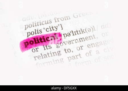 Political Dictionary Definition single word with soft focus Stock Photo