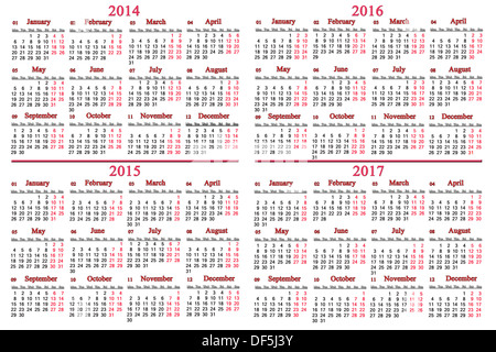 usual office calendar for 2014 - 2017 years on white background Stock Photo