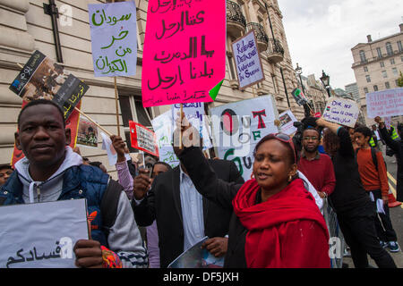London, UK. 28th Sep, 2013. Sudanese expatriates demonstrate against the country's regime demanding the release of political prisoners and an end to government corruption. Credit:  Paul Davey/Alamy Live News Stock Photo