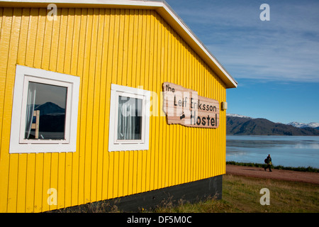 Greenland, Tunulliarfik (aka Erik's Fjord), Overview of Qassiarsuk & Brattahlid, Erik the Red's Eastern Settlement. Stock Photo