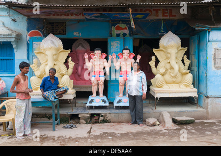 Ganesh idols on display for sale on the occasion of Ganesh Chaturthi. The Birthday of Lord Ganesha. Stock Photo