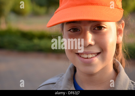 A happy Israel Girl Scout on the way to summer camp Stock Photo