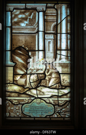 Stained glass window, Chateau de Chantilly, Chantilly, France Stock Photo