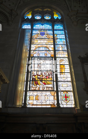 Stained glass window in the chapel of the Chateau de Chantilly, Chantilly, France Stock Photo