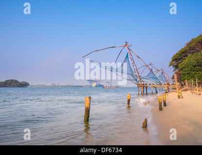 Kochi chinese fishnets in twilight in Kochi, Kerala. Fort Kochin, Kerala, South India Stock Photo