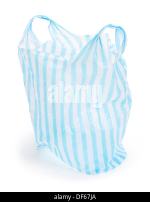Blue and white striped plastic shop carrier bag Stock Photo