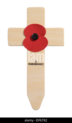 Remembrance Day wooden cross with red poppy on a green lawn Stock Photo ...