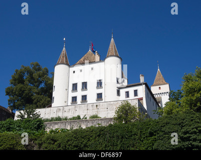 Nyon, a Swiss town on the shores of Lake Geneva in Switzerland, the medieval Castle above Stock Photo